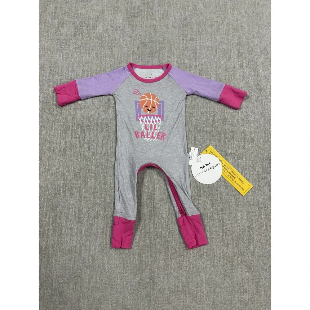 NEW Little Sleepies Purple Slam Dunk Crescent Zippy Size Newborn NB Basketball